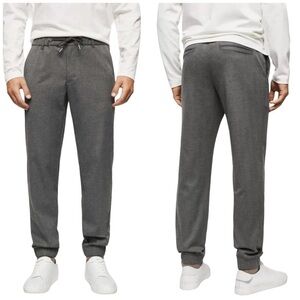 Mango Twill Slim Elastic Drawstring Waist Trouser Jogger Pants in Charcoal Grey